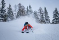 Mujer Esquí en polvo en los Alpes, Sportgastein, Salzburgo, Austria - foto de stock