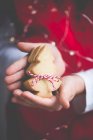 Обрізаний образ хлопчика тримає Різдвяне печиво — стокове фото