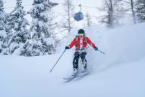 Poudre pour femme Ski dans les Alpes, Sportgastein, Salzbourg, Autriche — Photo de stock