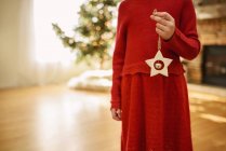 Abgeschnittenes Bild von Mädchen mit einer sternförmigen Weihnachtsdekoration — Stockfoto