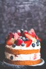 Gâteau éponge aux fraises, bleuets et crème — Photo de stock