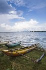 Vista panorámica de los barcos de pesca, lago Kala Wewa, Avukana, Provincia Centro Norte, Sri Lanka - foto de stock