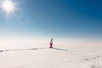 Дівчина гуляє в сніжному сільському пейзажі — стокове фото