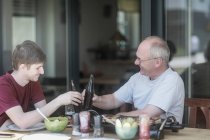 Father and son making a celebratory toast — Stock Photo
