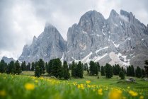 Vue panoramique sur les sommets montagneux, parc naturel de Puez Geisler, Dolomites, Trentin, Tyrol du Sud, Italie — Photo de stock