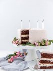 Pastel de cumpleaños de chocolate con glaseado de agua de rosas - foto de stock