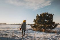 Девочка, гуляющая по снегу, США — стоковое фото