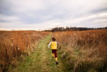 Boy running in a field, United States - foto de stock