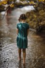 Girl walking in a woodland creek, United States — Stock Photo