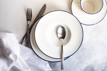 Overhead view of a place setting on a table — Stock Photo
