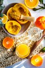 Succo d'arancia fresco con limone e cannella — Foto stock