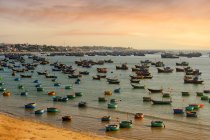 Barche da pesca tradizionali ancorate sulla spiaggia, Phat Thiet, Mui Ne, Vietnam — Foto stock