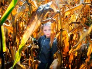 Portrait d'une fille debout dans un champ de maïs, Pologne — Photo de stock