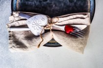 Overhead view of a Valentine's Day place setting — Stock Photo