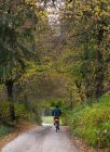 Ciclismo de hombre a lo largo de una carretera nacional, Lituania - foto de stock