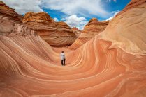 Людина стоїть у Каньйоні Парії-Верміліон Кліффс Пустеля, штат Арізона, США — стокове фото
