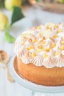 Lemon curd and Meringue Cake on a cakestand — Stock Photo