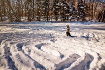 Junge läuft durch ein Schneelabyrinth, USA — Stockfoto