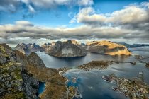 Vista do cume do Monte Reinebringen, Moskenes, Lofoten, Nordland, Noruega — Fotografia de Stock