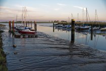 Marina con bassa marea, Fiume Ems, Frisia orientale, Bassa Sassonia, Germania — Foto stock