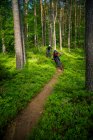 VTT homme et femme à travers la forêt, Klagenfurt, Carinthie, Autriche — Photo de stock