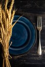 Thanksgiving ou concept de récolte automnale avec cadre avec noix, baies, légumes et fruits sur fond bois foncé avec espace de copie — Photo de stock