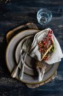 Close-up of a rustic Thanksgiving place setting on a table — Stock Photo