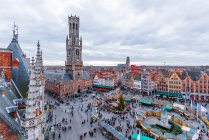 Aerial view of Belfry Tower and town square, Bruges, Belgium — Stock Photo