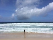 Hombre de pie en el océano surf, Seychelles - foto de stock
