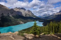 Lago Peyto y Montañas Rocosas, Parque Nacional Banff, Alberta, Canadá - foto de stock