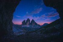 Tre Cime di Lavaredo la nuit, Alto Adige, Tyrol du Sud, Italie — Photo de stock