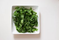 Espinafre picado em um prato branco — Fotografia de Stock