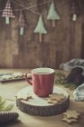 Cup of coffee with Christmas cookies — Stock Photo