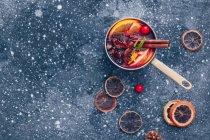 Copper saucepan with mulled wine — Stock Photo