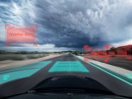 Self driving autonomous car driving in bad weather, USA — Stock Photo