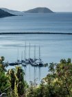 Лодки пришвартованы на пристани, Аркос, Скиатос, Спорады, Греция — стоковое фото