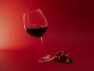 Copa de vino tinto y un ramo de uvas tintas - foto de stock