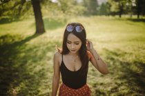 Portrait of a woman standing in the park on a summer day, Serbia — Stock Photo