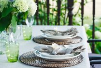 Formal table setting outdoors, close-up view — Stock Photo