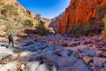 Woman Hiking in Ormiston Gorge, West MacDonnell National Park, Northern Territory, Australia — Stock Photo