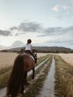 Vista posteriore di una ragazza a cavallo, Norvegia — Foto stock