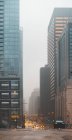 City street on a niebla evening, Chicago, Illinois, Estados Unidos - foto de stock