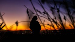 Donna in scena rocciosa al tramonto, Stellenbosch, Western Cape, Sudafrica — Foto stock