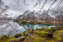 Mountain landscape near Laupstad, Austvagoya, Lofoten, Nordland, Norway — Stock Photo