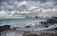 Paesaggio invernale, Myrland, Flakstad, Lofoten, Nordland, Norvegia — Foto stock