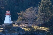 Faro costiero sulle rocce, Isole del Golfo, Columbia Britannica, Canada — Foto stock