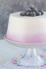 Torta d'angelo su uno stand di torta con crema e mirtilli — Foto stock