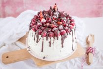 Tarta de crema de frambuesa y fresa con chocolate - foto de stock