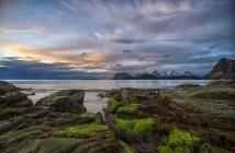 Вид на закат из Stor Sandnes, Лофотен, Нордланд, Норвегия — стоковое фото