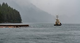 Човен тягне колоди, британську колумбію, канаду. — стокове фото